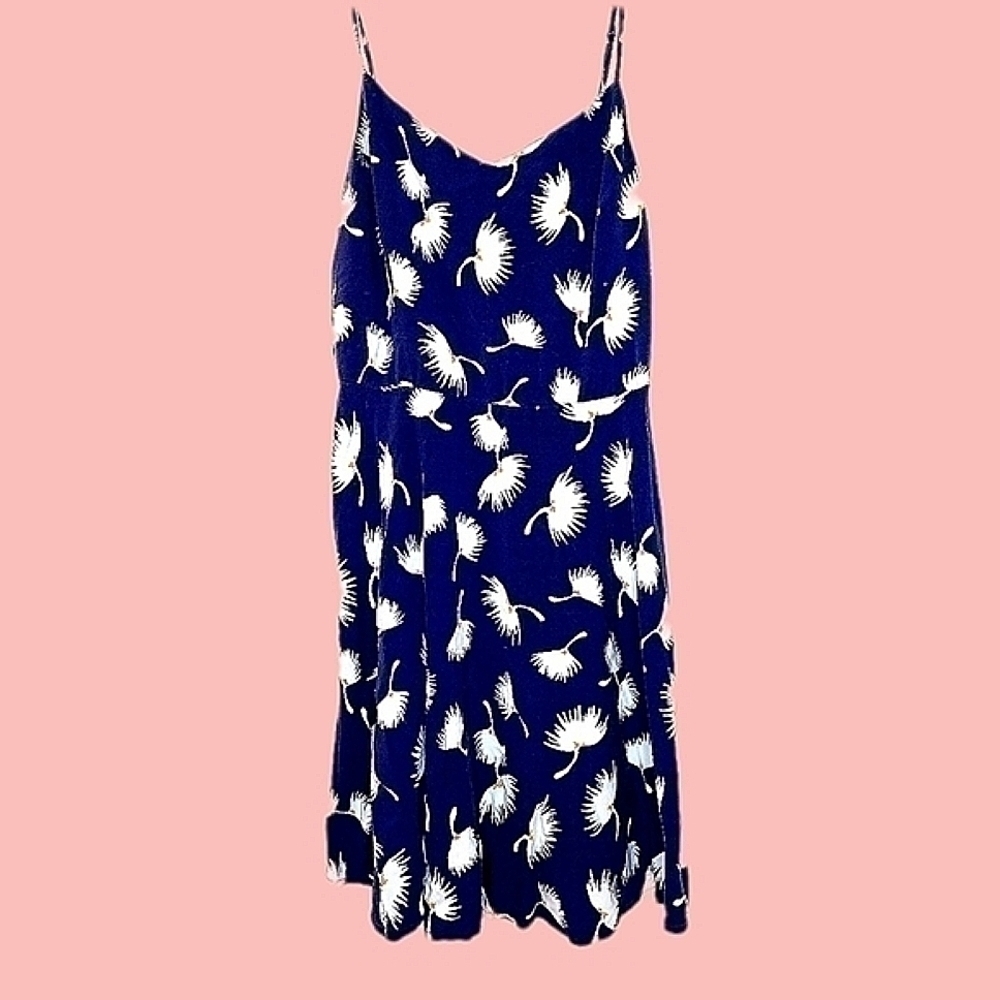 Old Navy girl's large floral print sleeveless adjustable blue a-line cami dress